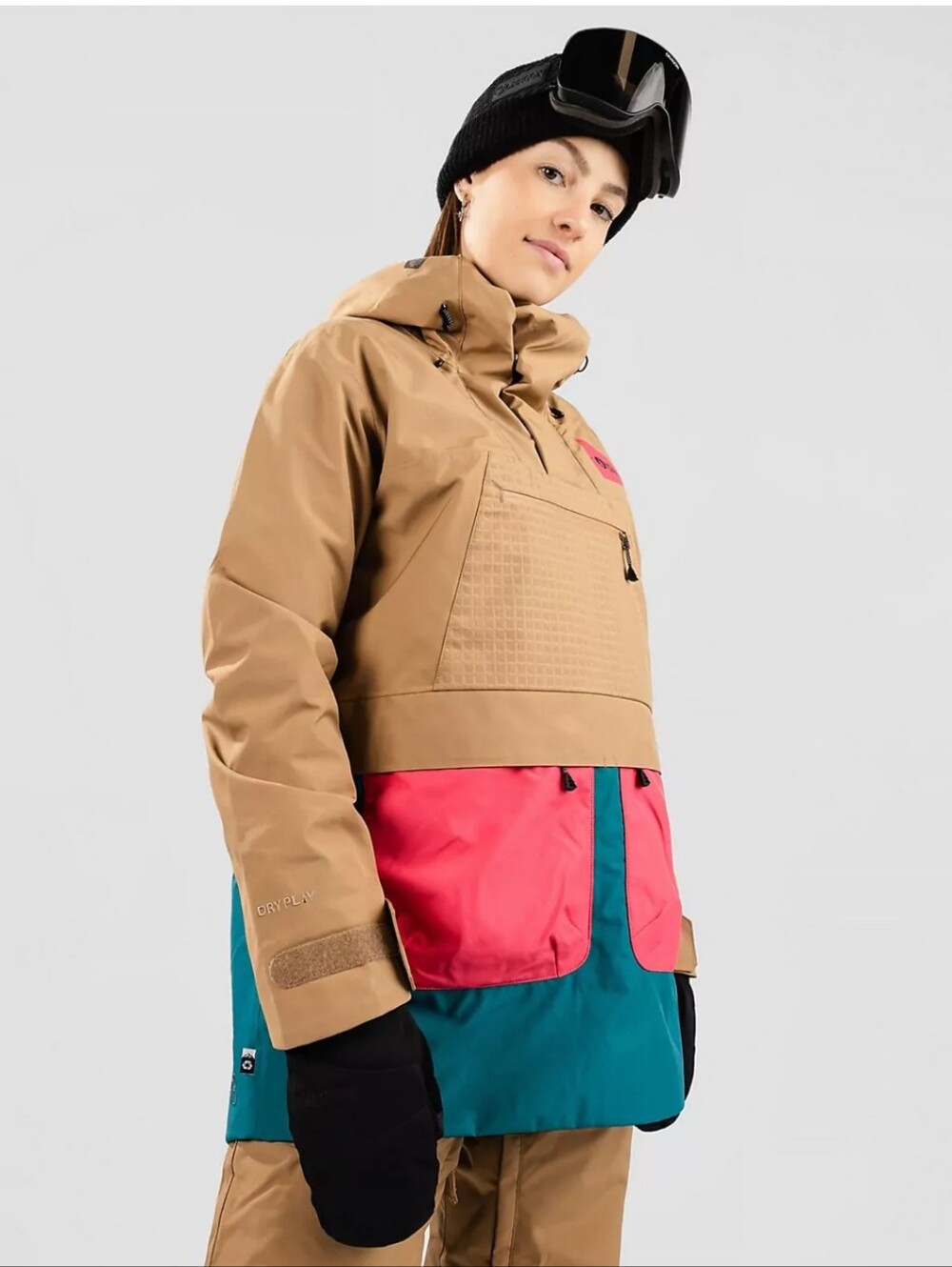 Picture Women's Tanya Colorblock Hooded Jacket Tan Pink Blue Large Ski Snowboard